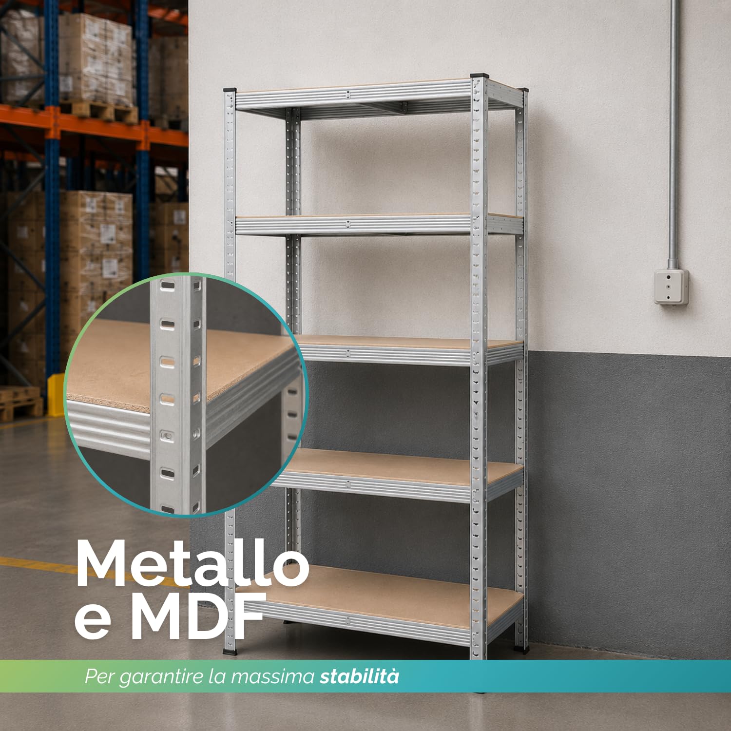 VIRSUS 2 Scaffali in Metallo e MDF a 5 Ripiani, Misura 90x40x180 cm, Metallo Galvanizzato, Montaggio ad Incastro Veloce, Scaffalature per Garage, Magazzino, Portata Max 875 kg -4588