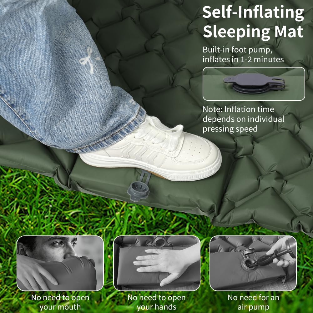 AUYAO Inflatable Camping Mattress, 190 x 120 x 5 cm Portable Self-inflating Mattress with Pillow and Built-In Foot Pump, Sleeping Mat Mattress Ultra Light Waterproof for Tent Trekking Travel - 4