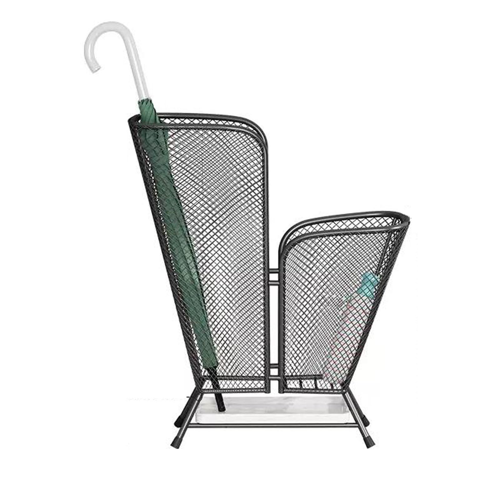 Lizhuzhuzs28 Freestanding Metal Umbrella Storage Rack Stand, Household Commercial Indoor, Bucket Holder With Marble Drip Tray,Double Layer Office(Black)