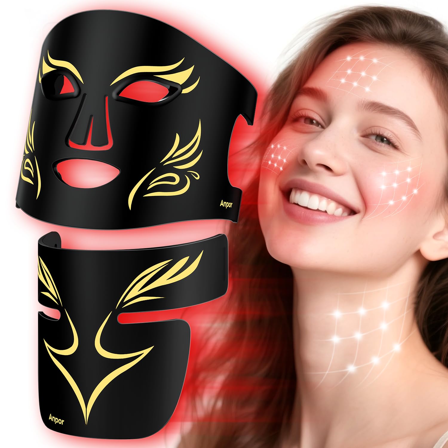 Red Light Therapy for Face and Neck Chest LED Face Mask Light Therapy Rechargeable 2000mAh Red Light Mask