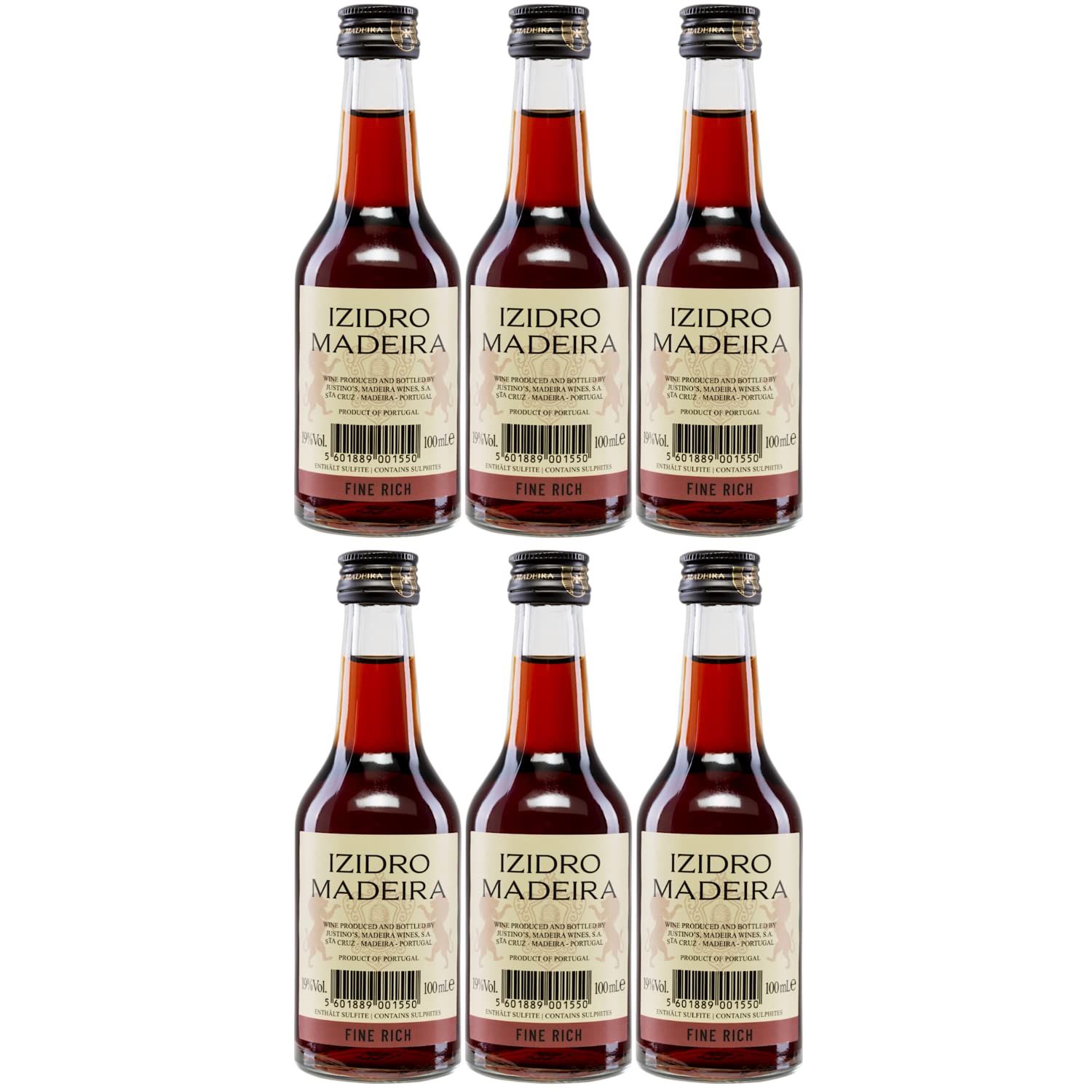 Vinhos Justino Henriques Justino's Izidro Fine Rich 3 Years Old Miniatur Madeira Likörwein süß Portugal I Visando Paket (6 Flaschen)