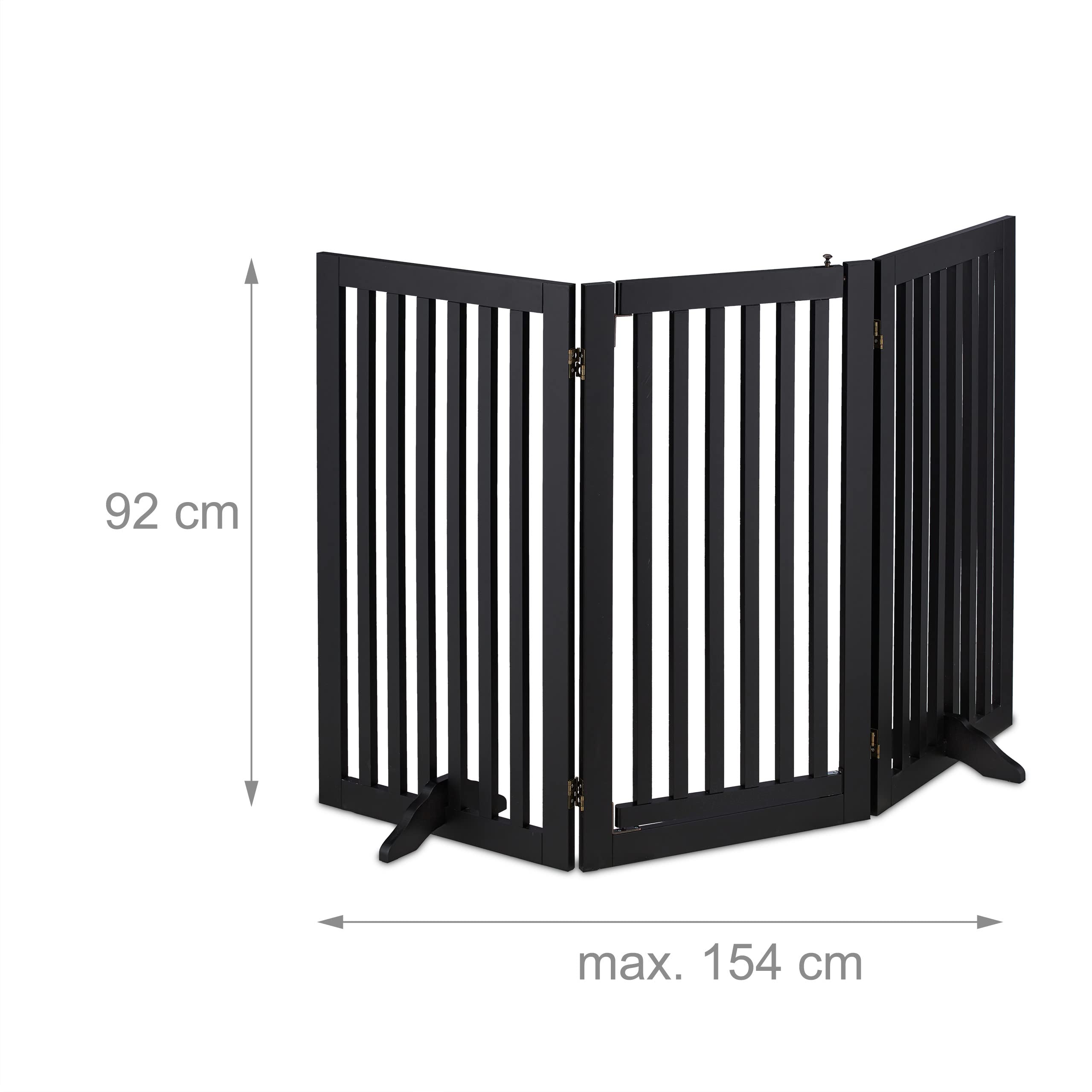 Relaxdays Barrera Seguridad Niños, Valla Protectora con Puerta, para Escaleras, 92x154cm, Plegable, sin Taladrar, Negro