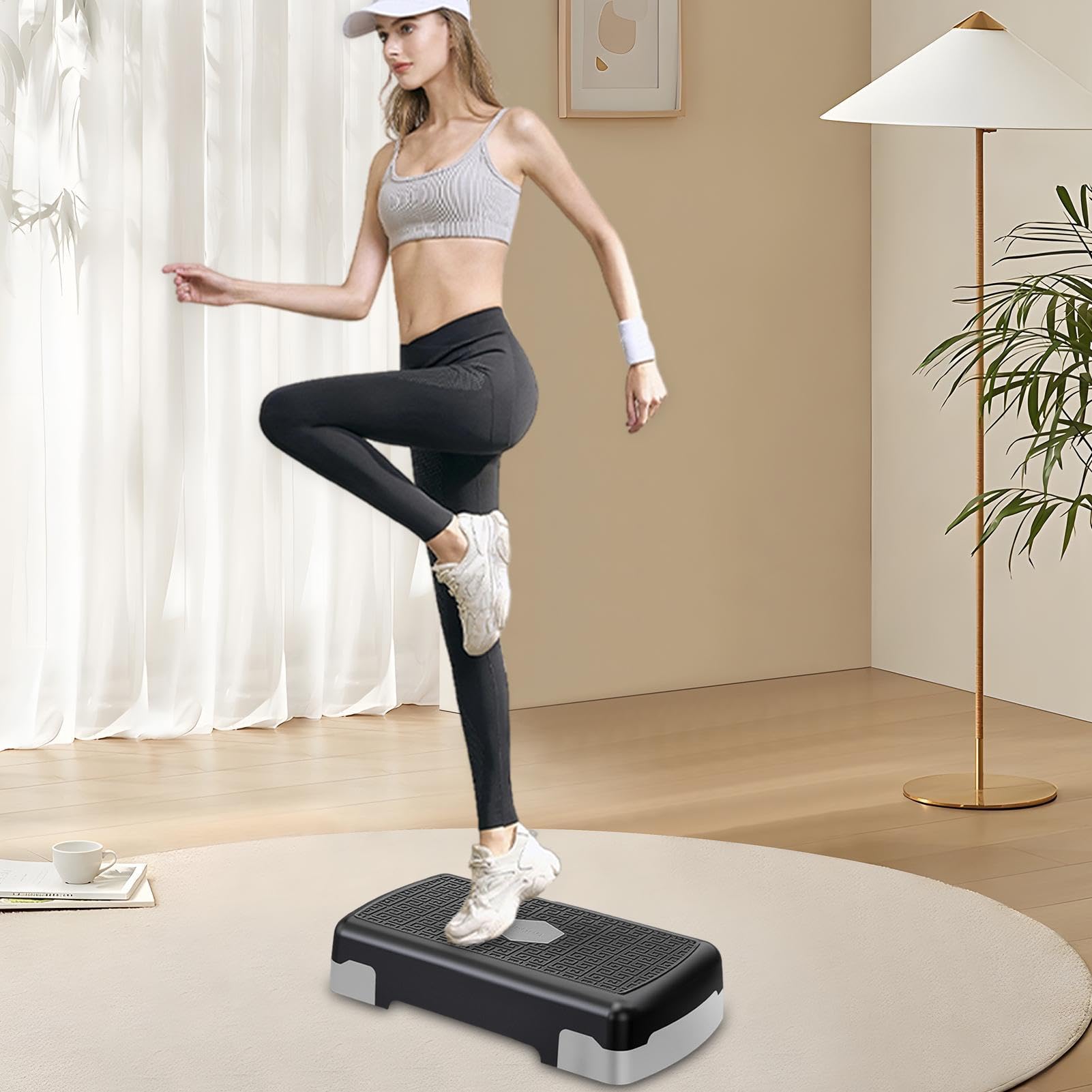 Stepper, regulowana wysokość, step board with 3 risers, sprzęt fitness do domowej siłowni, cardio, treningu siłowego 17,72 cala, ciemnoszary, czarno-czerwony