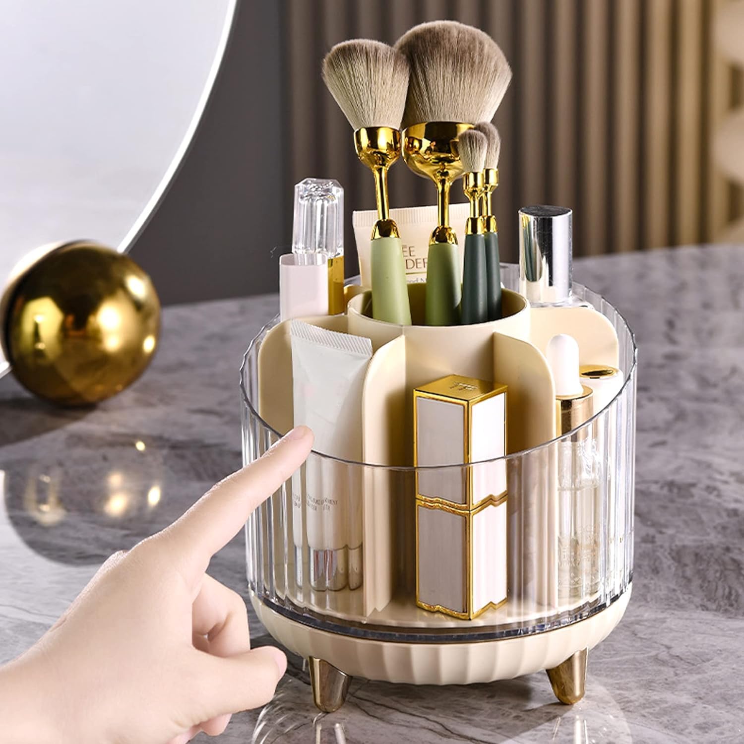 Organizer do Makijażu Elegancki Obrotowy Uchwyt Na Pędzle Do Makijażu O 360° Organizer Szminki 6-miejscowy Biurko Przybory Długopis Kosmetyczny Eyeliner Pojemnik na Kosmetyki(C)