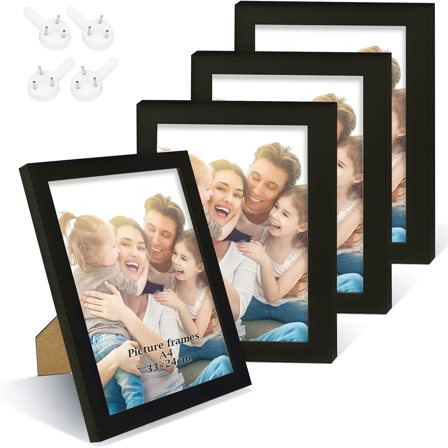 XHDA 4 Pack Black A4 Picture Frame with Mount, A4 Black Photo Frame for