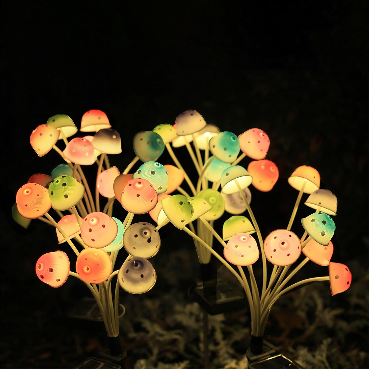 Fortunal Solar Garden Lights Waterproof Mushroom Shaped Pathway Lights for Out Patio Aritifical Flower Decoration 2 Lighting Modes Powered by Updated Monocrystalline Solar Panel (4 Pack)