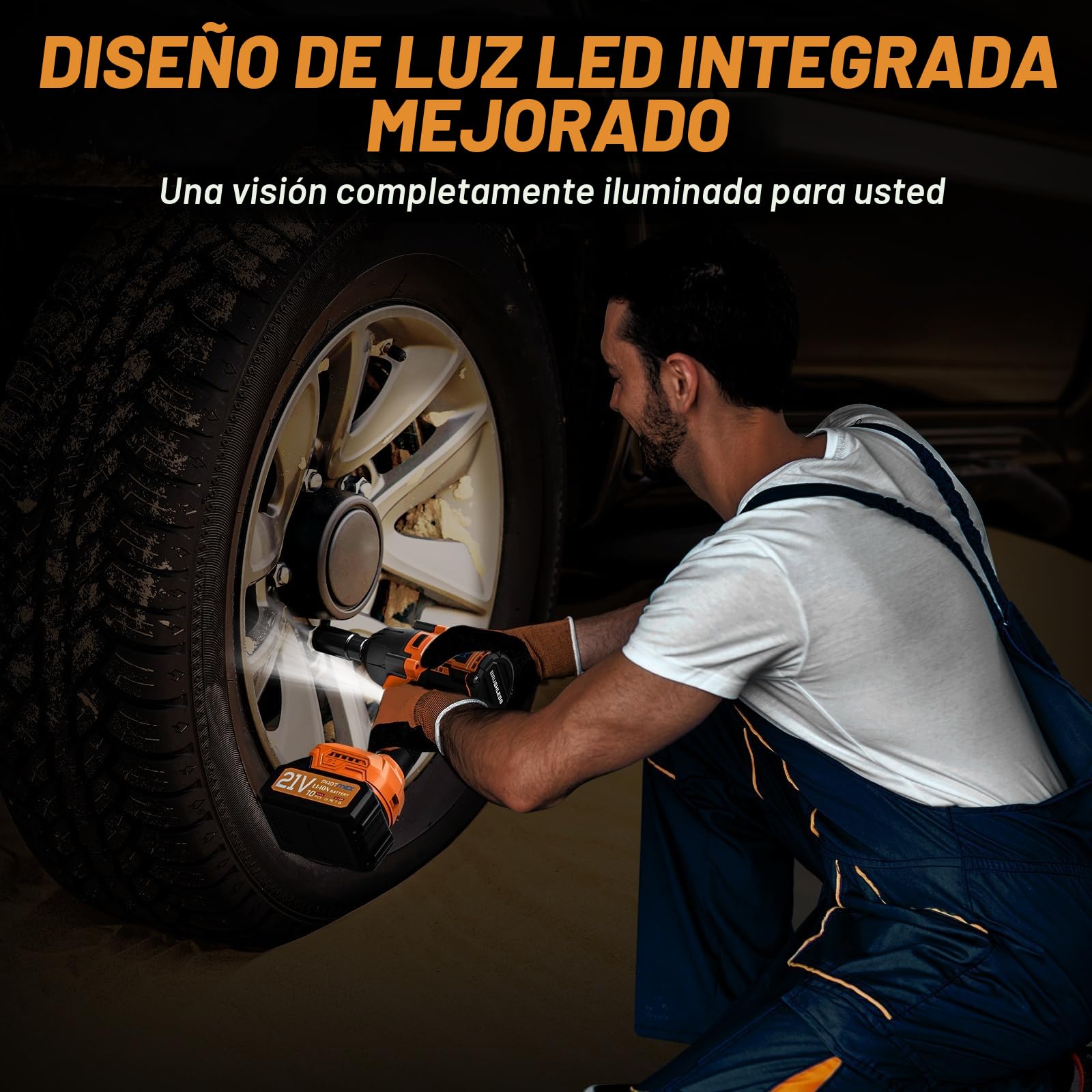 Protmex Llave de impacto inalámbrica sin escobillas,2x4,0 Ah 21V Pistola de Impacto Baterías，par máximo de 1200 N.m,1/2"llave de impacto con 1 destornillador, Para Coche Familiar/Camioneta/Cortacésped