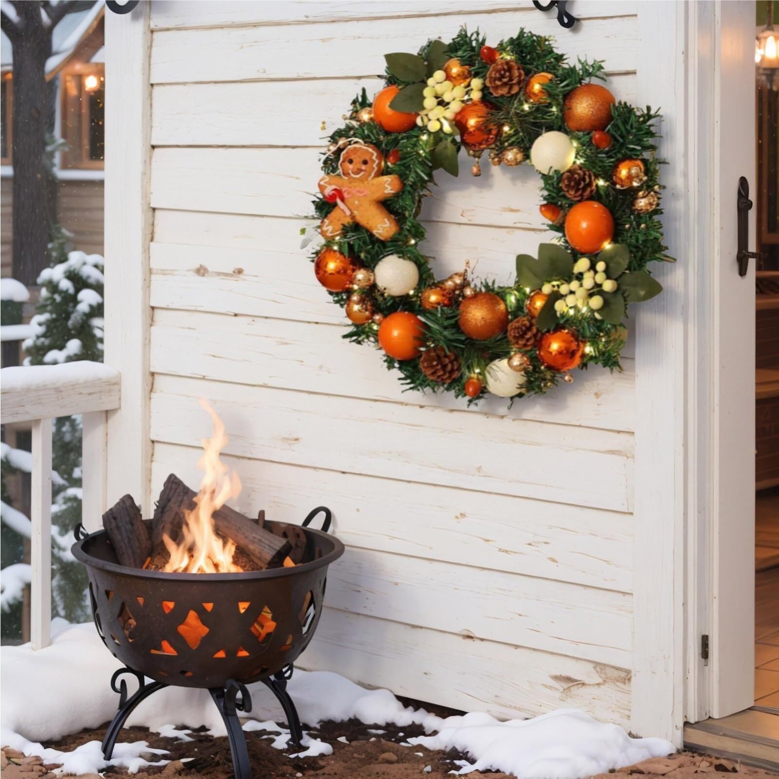 Dekoriert Weihnachtskranz mit Lichtern, extra groß, 39,9 cm, for die Wandbehang an der Haustür, Winterkranz, Girlande, Ornament for Haustür und Fenster Exquisit