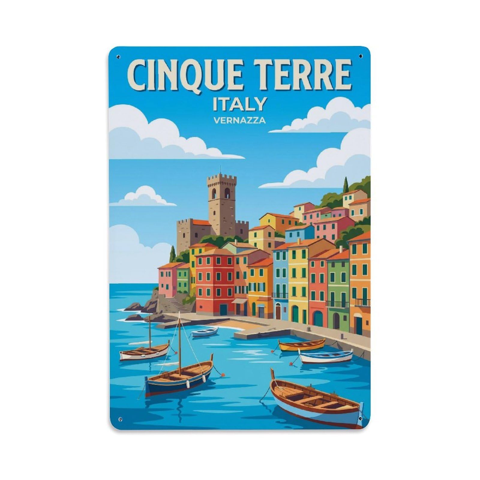 Huiyhb 8X12inch(20X30cm) Vintage Travel Cinque Terre Italy Nostalgic Metal Tin Sign