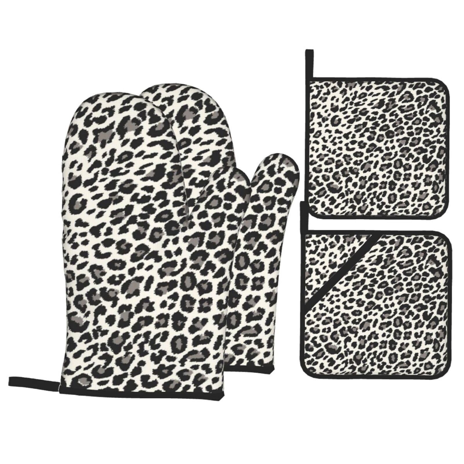 Leopard Print Print Stylish Heat-Resistant Oven 4-Piece Set Kitchen Gloves Roasting Daily Cooking