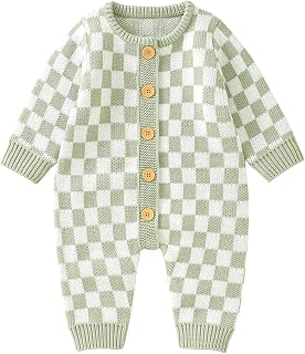 Newborn Baby Sweater Romper Knitted Long Sleeve Checkerboard Plaid Print Jumpsuit Infant Cotton Knit Outfits Winter Clothes