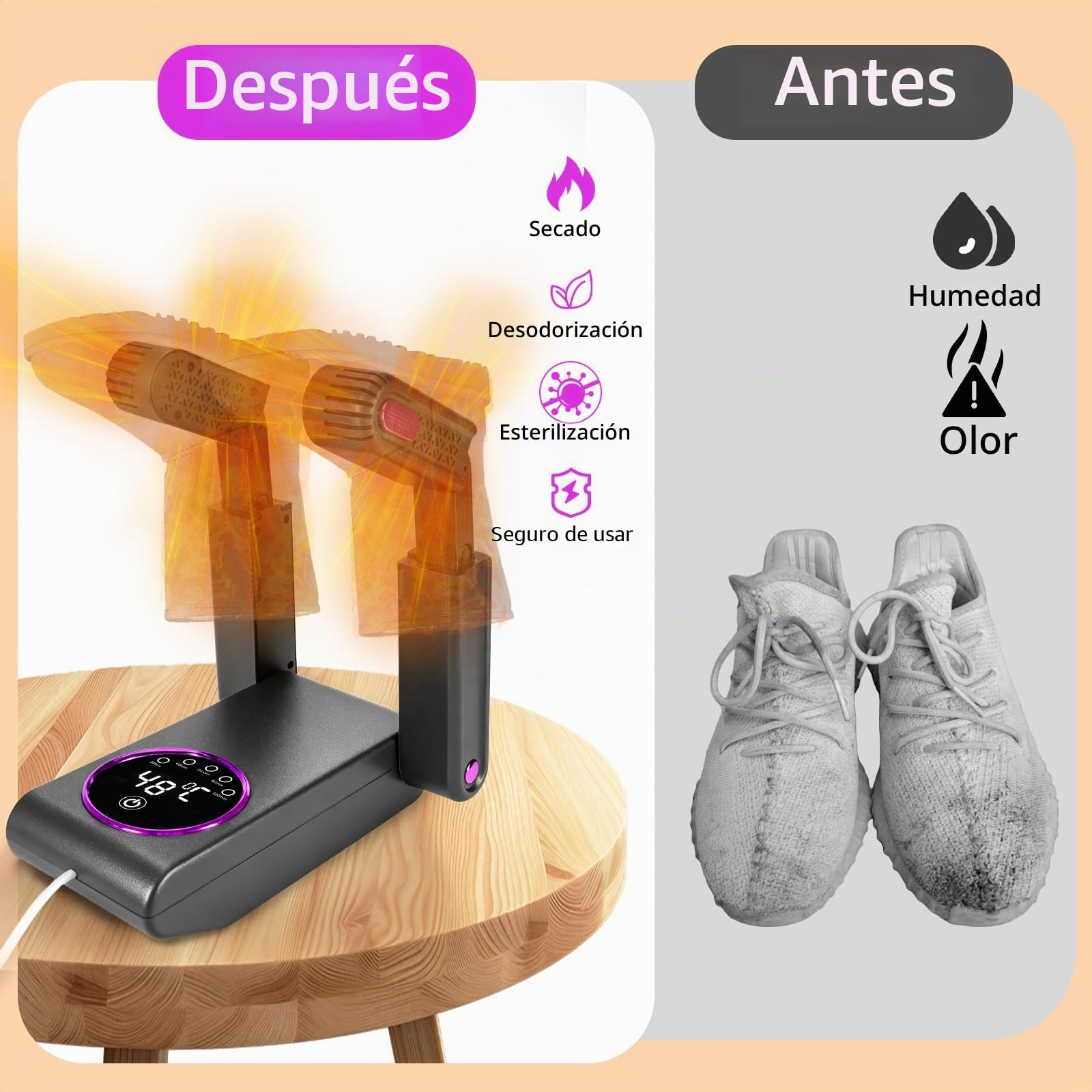 NZQXJXZ Secador de Zapatos Eléctrico, Secador de Botas y Secador de Guantes con Temporizador Inteligente, Diseño Plegable y Retráctil, Apagado Automático Después de 30/60/90/120 Minutos