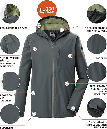 Killtec Men's Kos 56 Mn Jacket Functional Jacket / Outdoor Jacket with Hood Packable