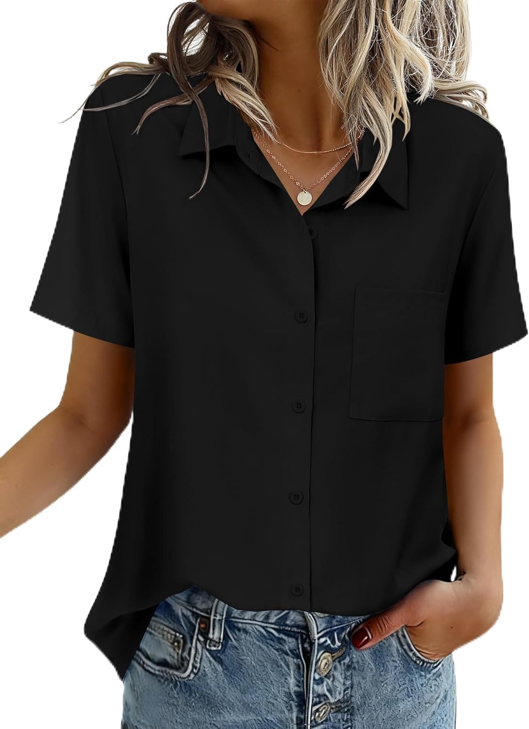 Zeagoo Women Blouses Short Sleeve Button Down Shirts Business Casual Dressy Work Tops Summer Spring Clothes