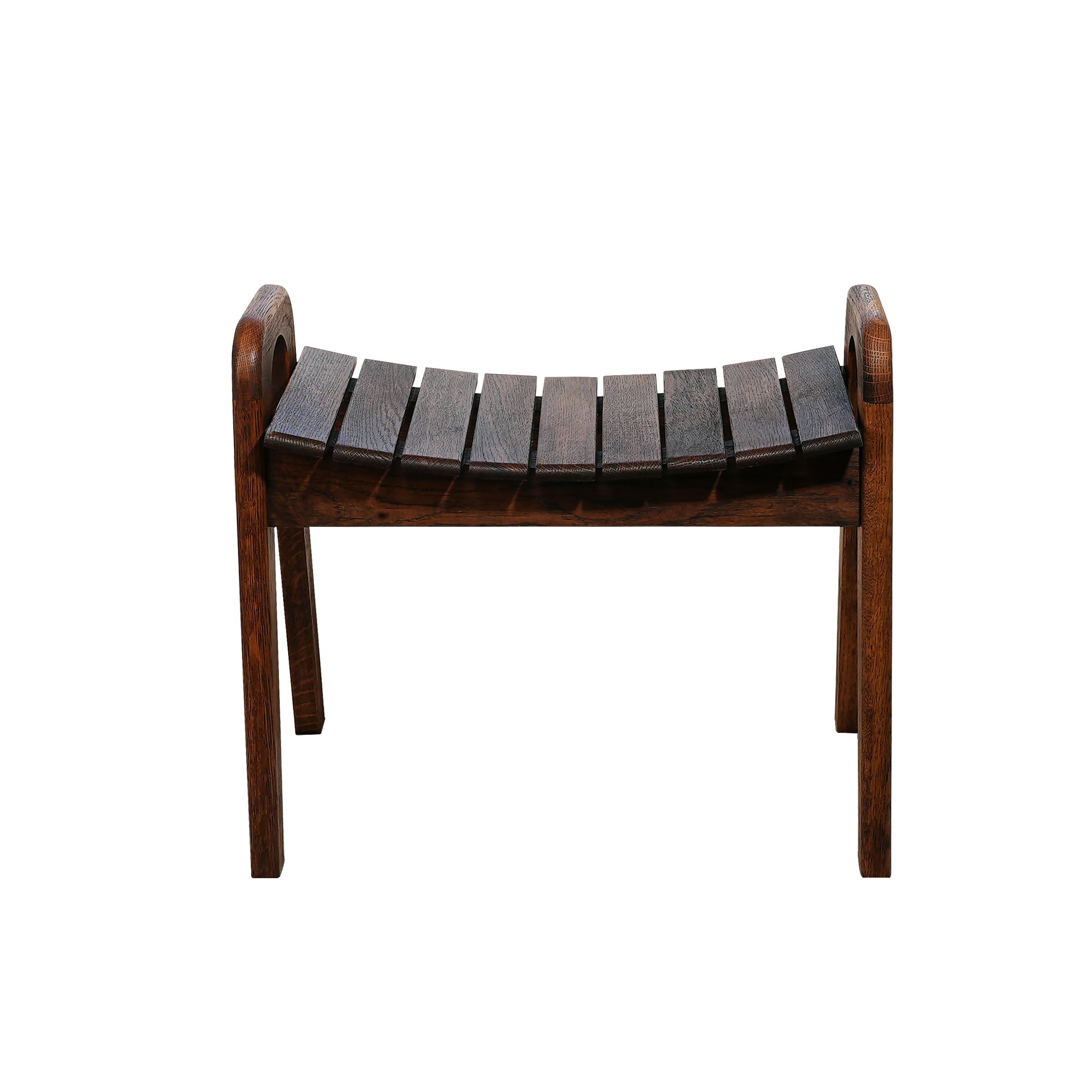 CONSDAN StoneCreek Creative Wood Stool, USA Grown Oak, Stylish Curved Seat Surface Rustic Crate-Inspired Design, Handcrafted Little Stool for Adult Kids, Large, Dark Oak