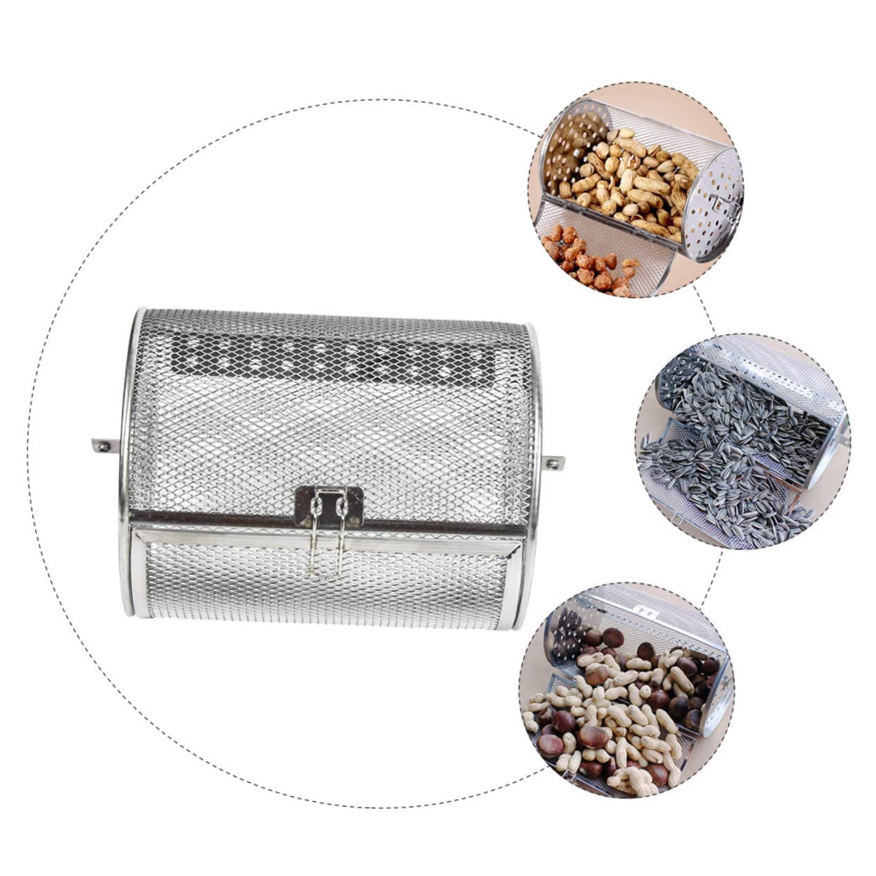 SUPVOX Parrilla de Acero Inoxidable Jaula de Acero Inoxidable para Asar Canasta de Parrilla para Hornear Nueces Jaula Giratoria para Asar Barbacoa