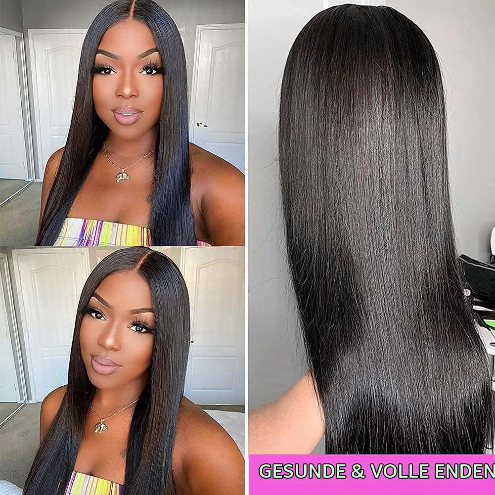 TOOCCI Lace Frontal Perücken Echthaar Gerade Perücken für Damen 4x4 Straight Lace Closure Wigs Brasilianische Echthaar Perücken Schwarze 150% Dichte mit Babyhaar 16 Zoll