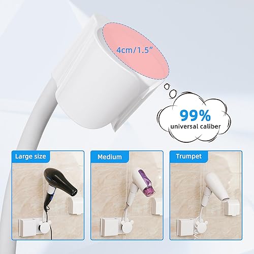 Miniatura 5 de Soporte para secador de pelo manos libres con cualquier ángulo giratorio brazo totalmente posicionable. Soporte de pared para secador de pelo,