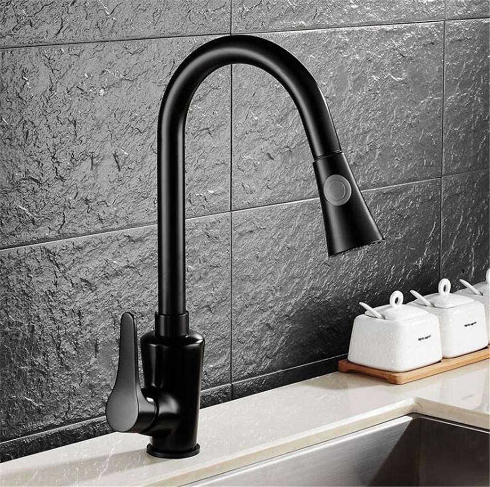 BHFPFZA Brass Pull Out Kitchen Sink Faucet 360° Swivel Mixer Tap Deck Mounted Single Handle Ch/Black 2-Way Water Funct Aerator Modern Kitchen Faucets