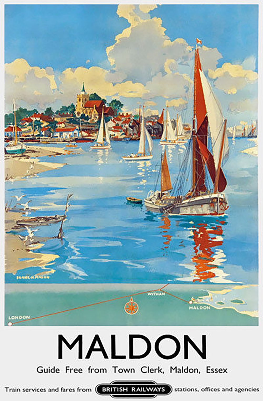 Cadre Maldon Essex British Railways marron medium semi-gloss pour décoration murale vintage