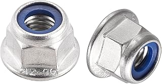 uxcell M8 Nylon Insert Hex Lock Nuts with Flange, 304 Stainless Steel, Plain Finish, 5pcs