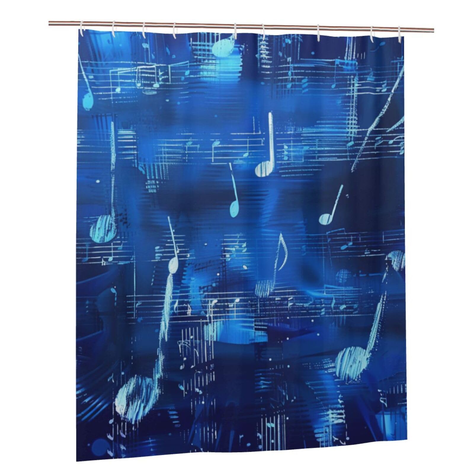 BWWHCCTI Blue Musical Notes Printed Shower Curtain With 12 Plastic Hooks Opaque Quick Drying Waterproof Shower Curtains Sets For Bathroom 152x183 Cm