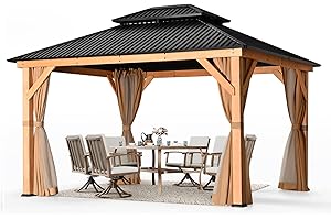 HAPPATIO Wooden Gazebo with Mosquito Netting Curtains