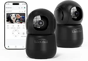 Pet Camera Indoor, Indoor Camera Wireless with 2k 360 Translation 90 Tilt Auto Tracking Motion Detection Night Vision Live Notice Schedule Share View, Pet Camera Indoor with Phone App 2.4GHz, 2 Pack asin的图片
