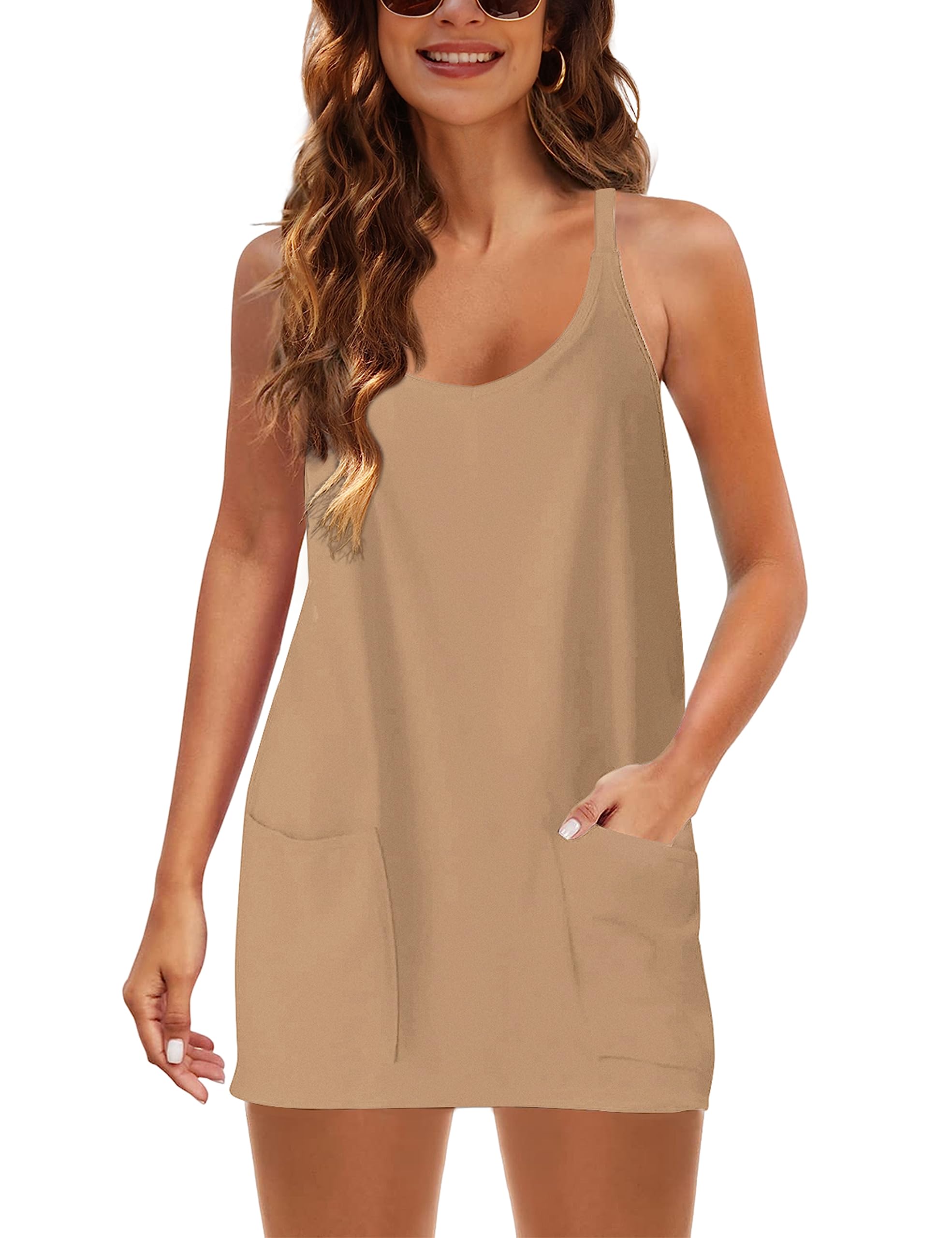 Vestido deportivo sin mangas para mujer, minivestido con tirantes delgados y pantalones cortos