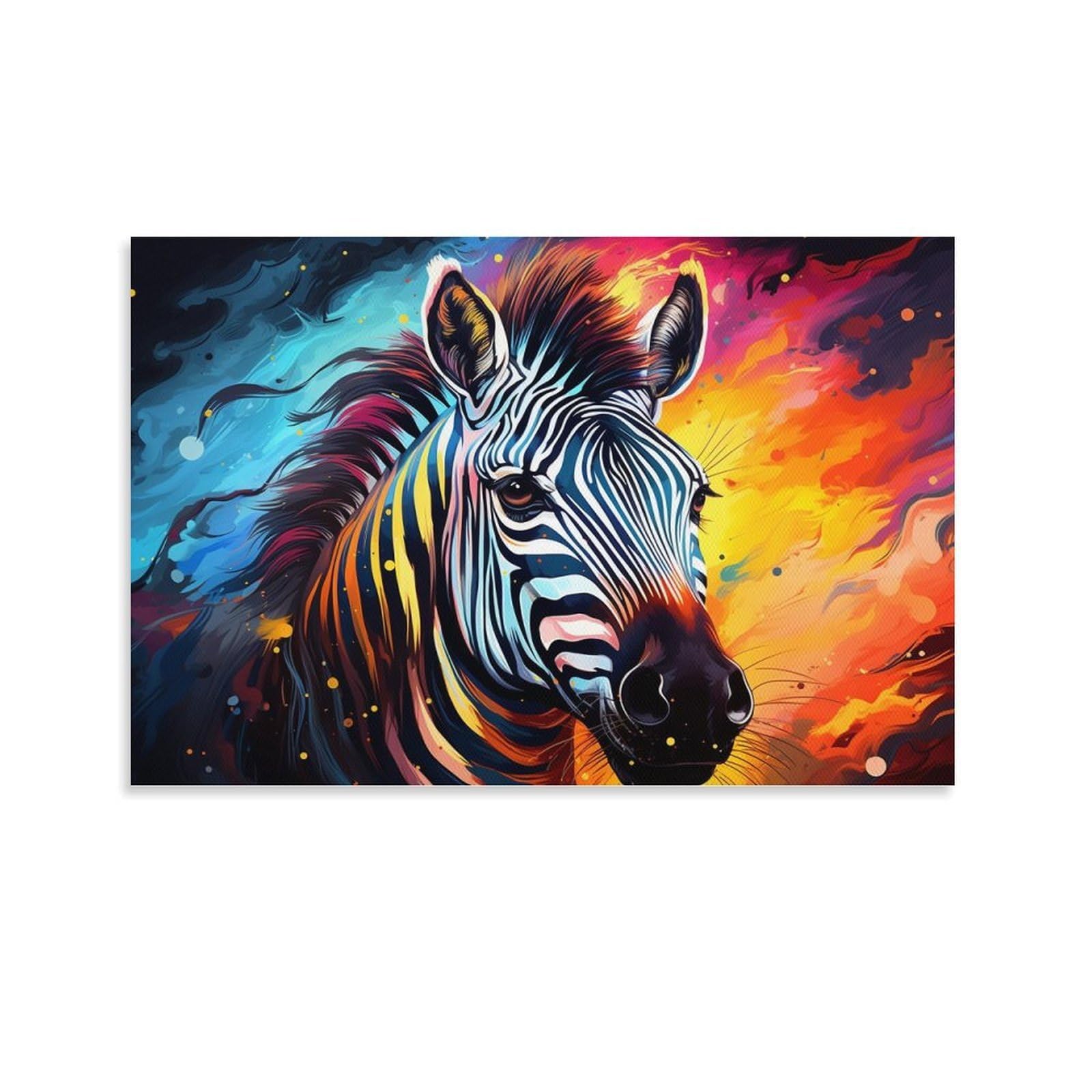 CPLVKWRQJ Bright Magical Colorful Individual Colorful Zebra Portrait in Cosmic Style Wall Art Decor - Kitchen Removable Canvas Wall Art Multi-Purpose Focal Point 20x30inch(50x75cm)