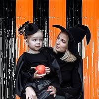 Vista 4 de Cortinas de flecos de aluminio de Halloween, paquete de 3 cortinas de 3.3 x 8.2 pies para fiesta de Halloween, telón de fondo de fotos negro