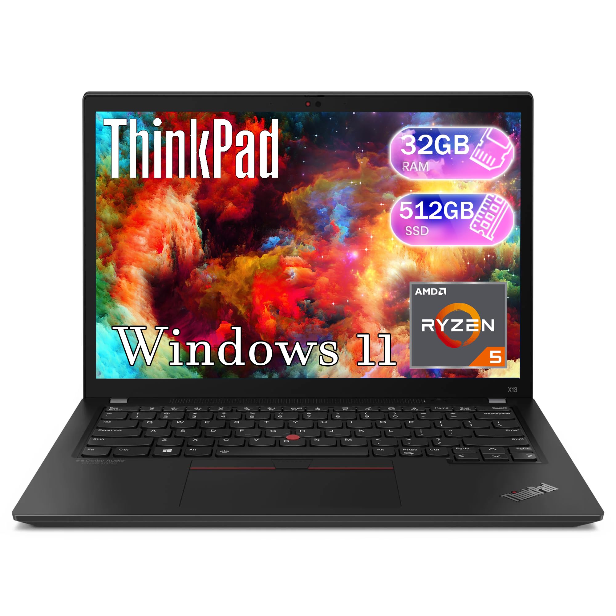 Lenovo ThinkPad X13 FHD Laptop Computer Windows 11 Pro, AMD Ryzen 5 PRO 4650U, 32GB RAM, 512GB SSD, HDMI, Thunderbolt, Ryzen Notebook Win 11 (Renewed)
