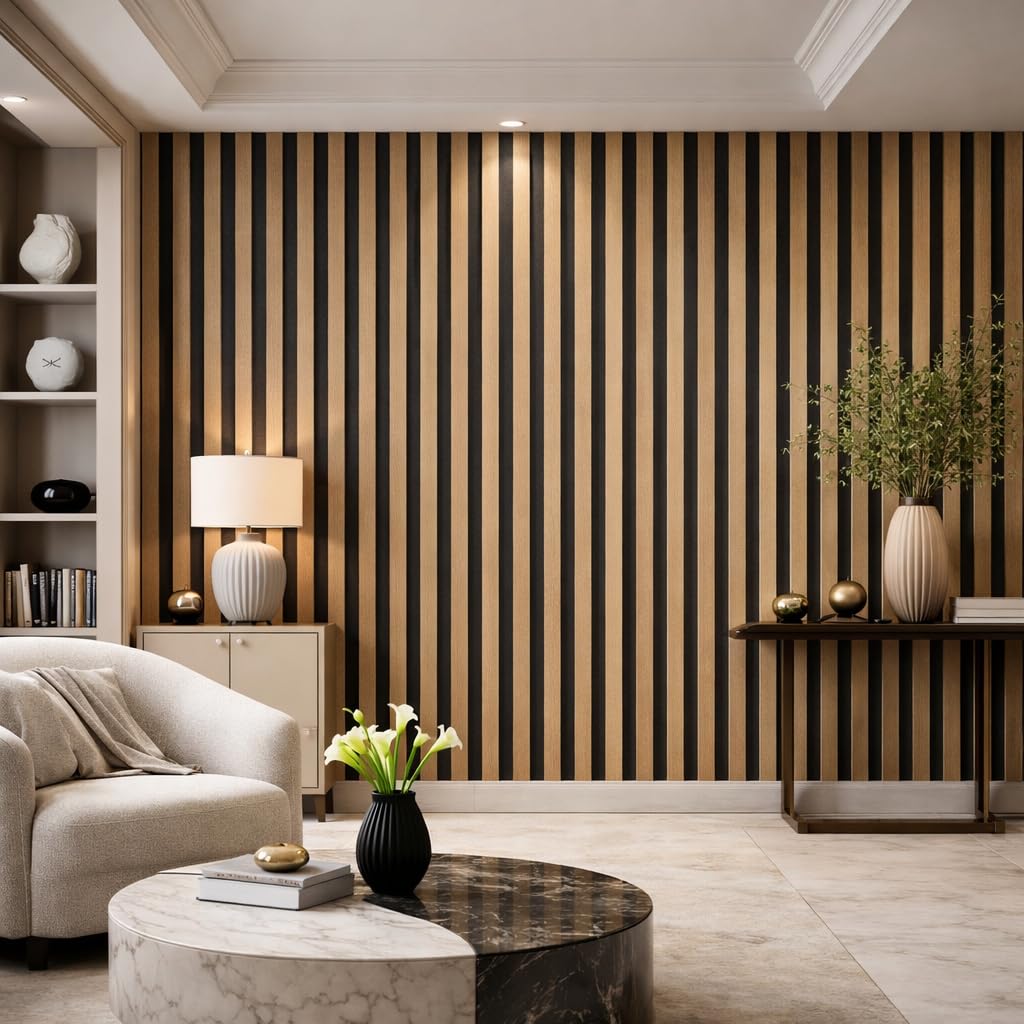 Listwy drewniane listwy dekoracyjne listwy MDF i filc PET zestaw 12 szt. 60 x 60 wyciszający dźwięk okładziny ścienne jasny orzech