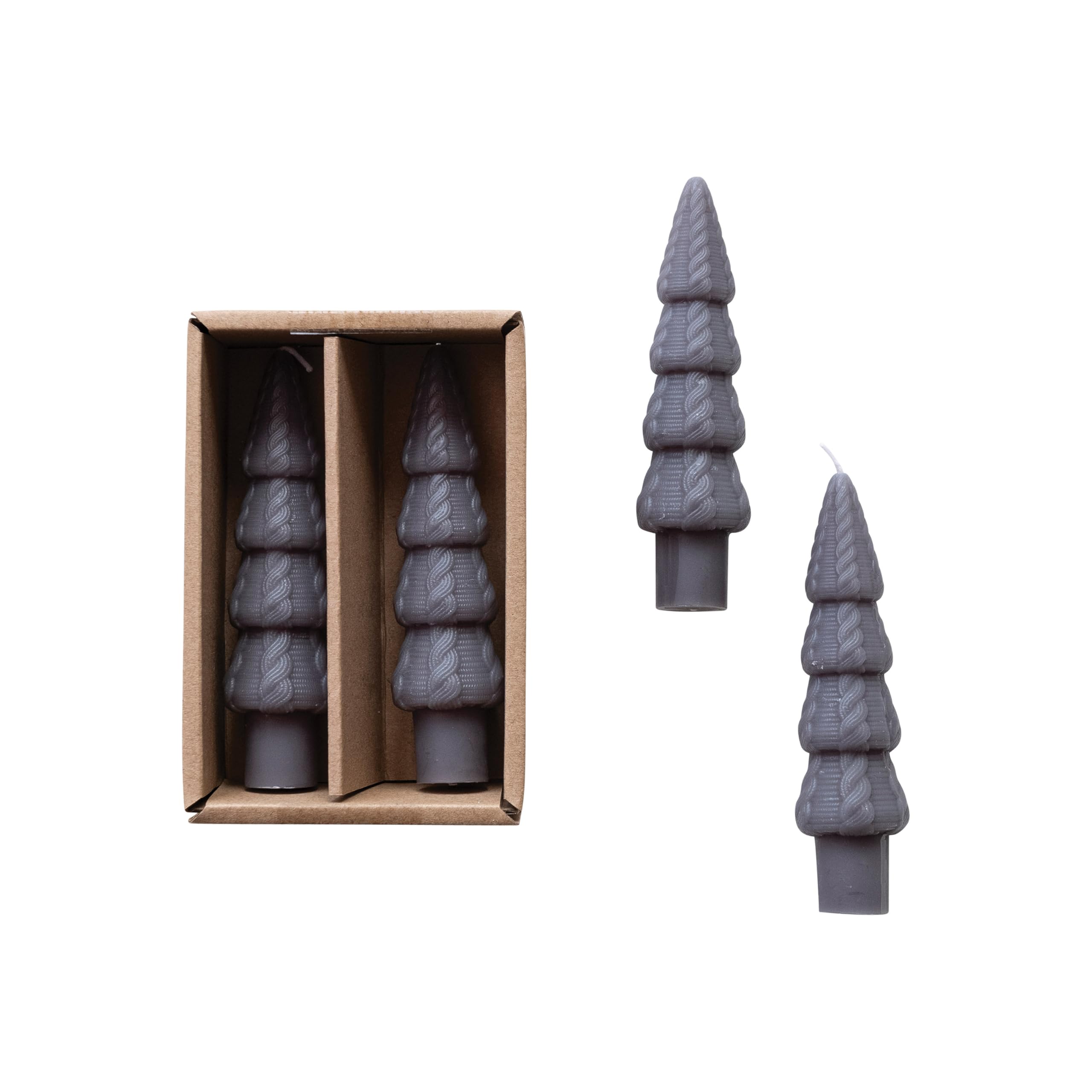 Creative Co-Op Unscented Tree Shaped Taper Candles in Box, Pewter Color, Set of 2