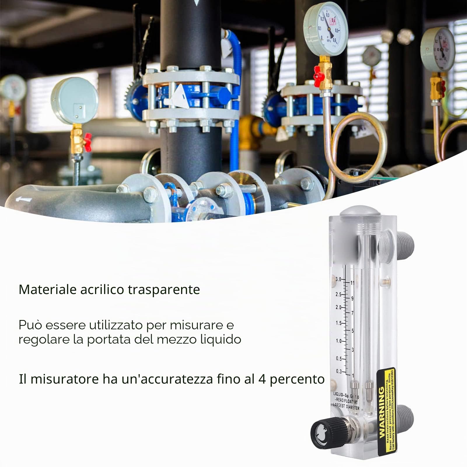 Flussometro per fluidi, flussometro per acqua a pannello trasparente per petrolchimico