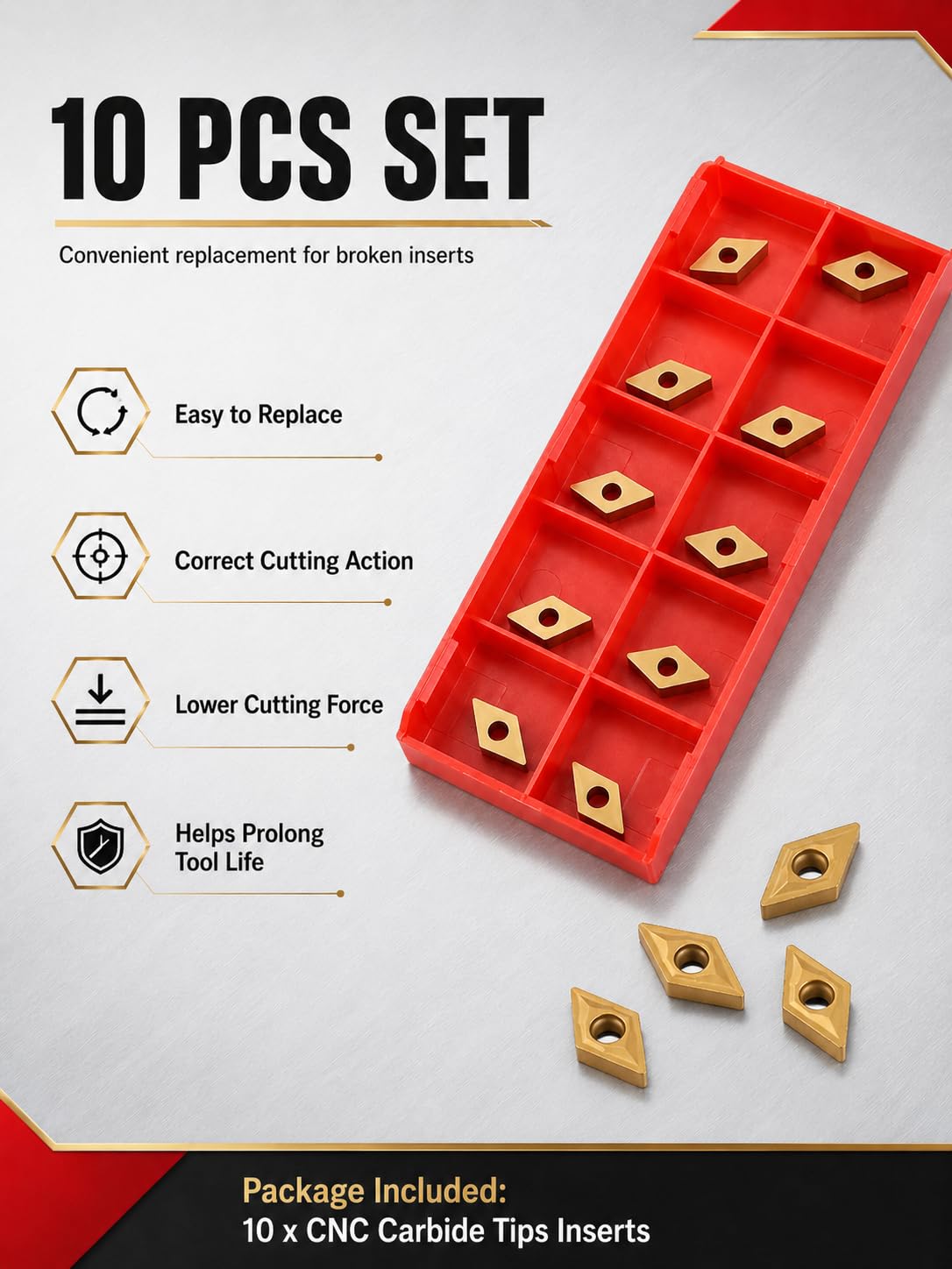 VOBOR DCMT070204 US735 DCMT51.51 Insertos de Puntas de Torno de Carburo CNC, 10 Piezas