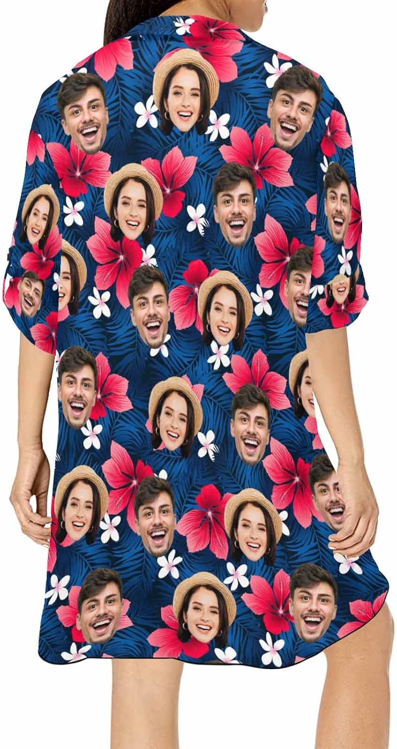 Custom Womens Swimsuit Coverups Personalized Face Bathing Suit Funny Chiffon Bikini Swimwear Beach Cover Up Dress Shirt - Image 2