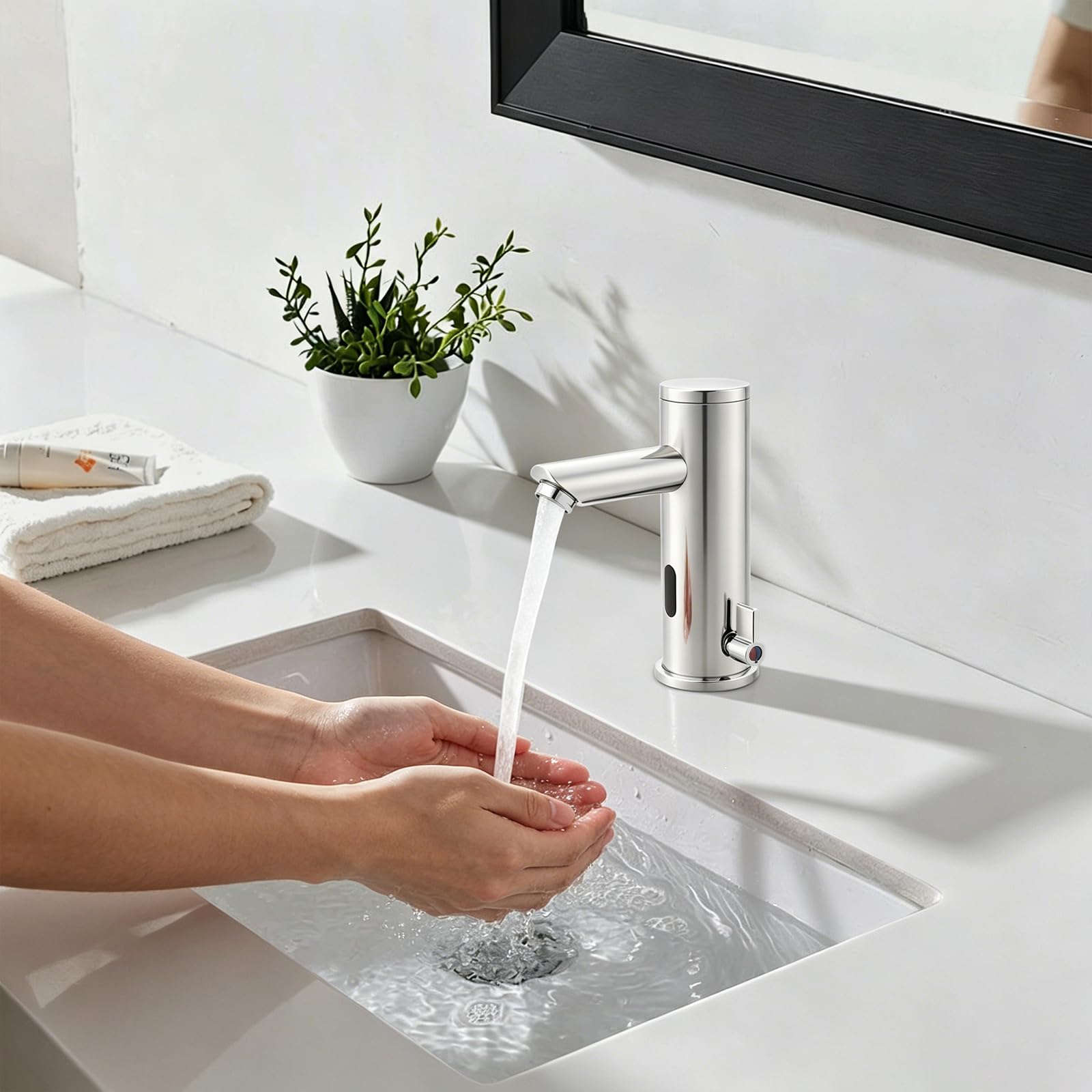 Rubinetto con sensore, senza contatto, con acqua calda e fredda, per
