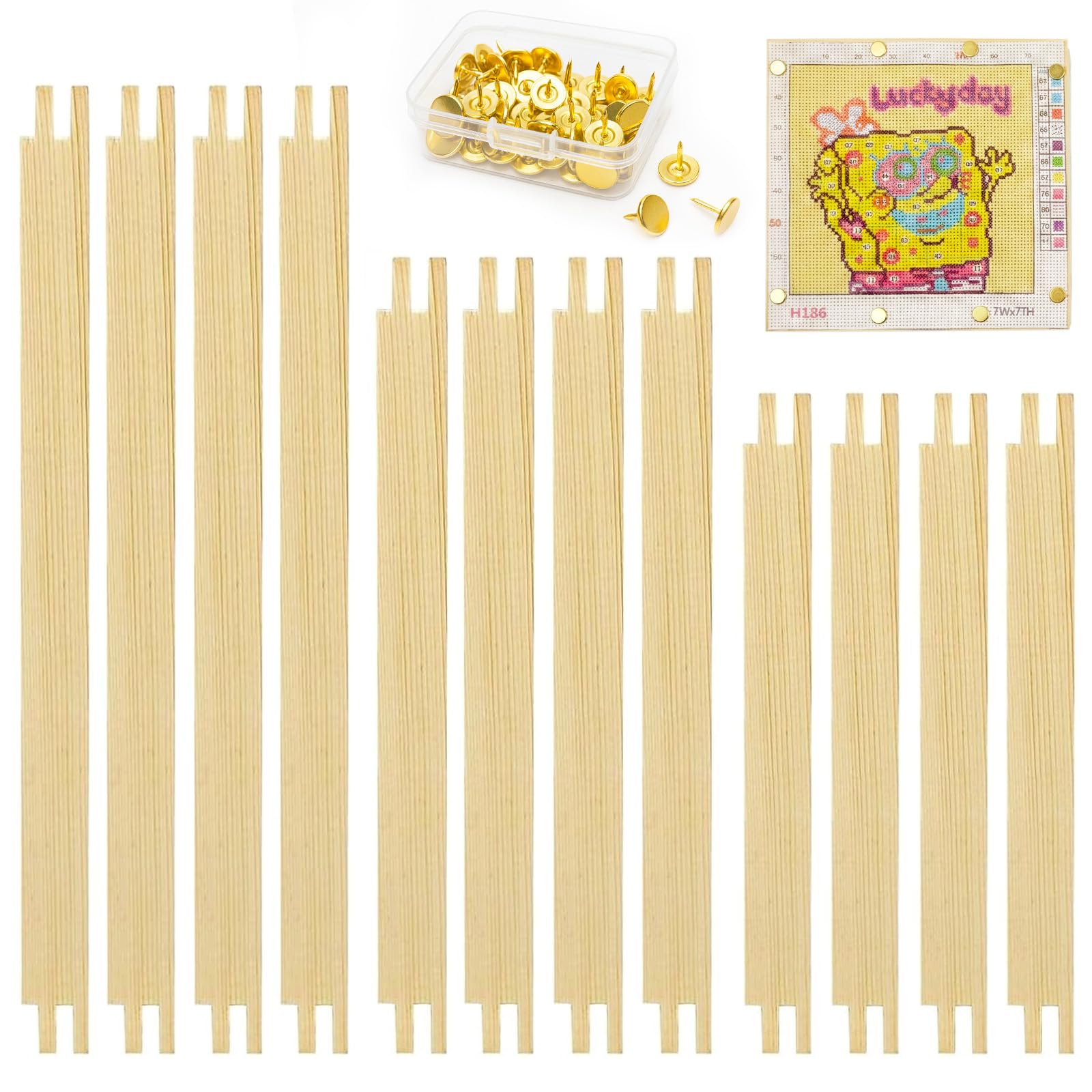 Photo 1 of 12PCS Needlepoint Stretcher Bars for Needlework 6"/7"/8" with 50 Thumb Tacks ,Wooden Canvas Stretcher Bars for Embroidery Stitch Frame Set Bundle?6"/7"/8"?