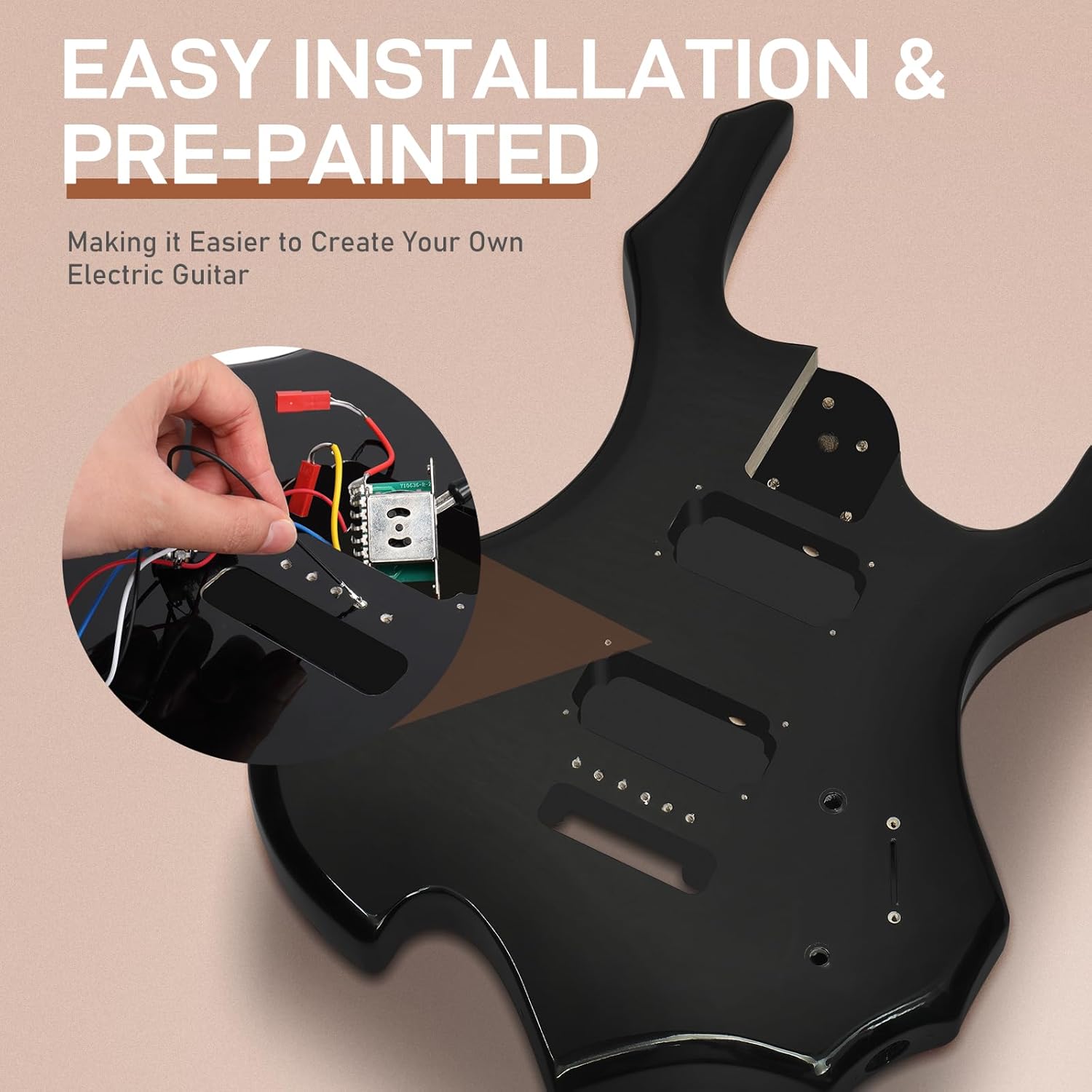 Ktaxon Solid Body DIY Guitar Kit, Build Your Own Electric Guitar Kit with Maple Neck, Shoulder Strap, H-H Pickups, All Accessories Included, Black (KFlame)