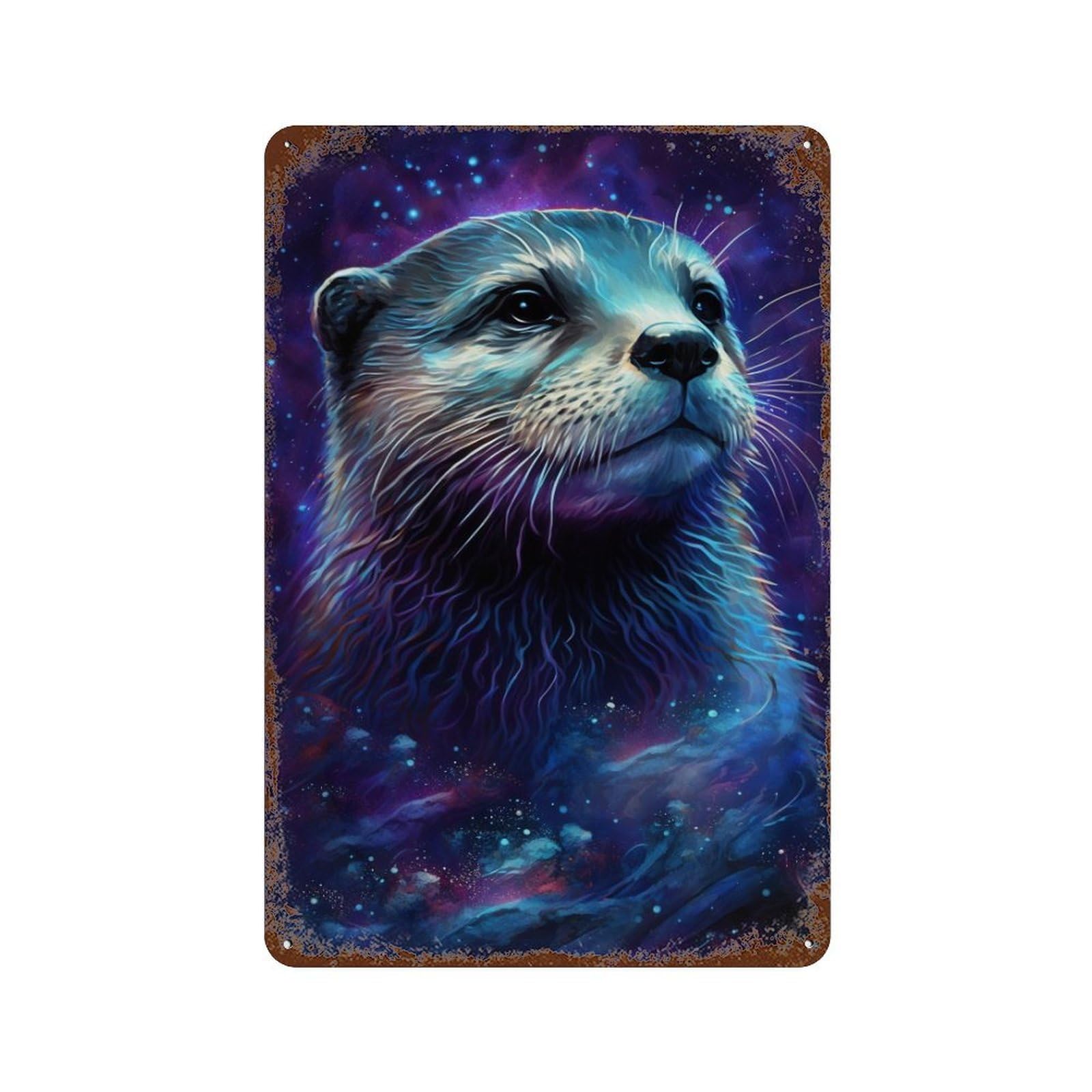 Galactic Otter Portrait -3 Aged Metal Wall Plaque 11.8"x7.9", Industrial Home Decor for Garage, Pub Or Kitchen