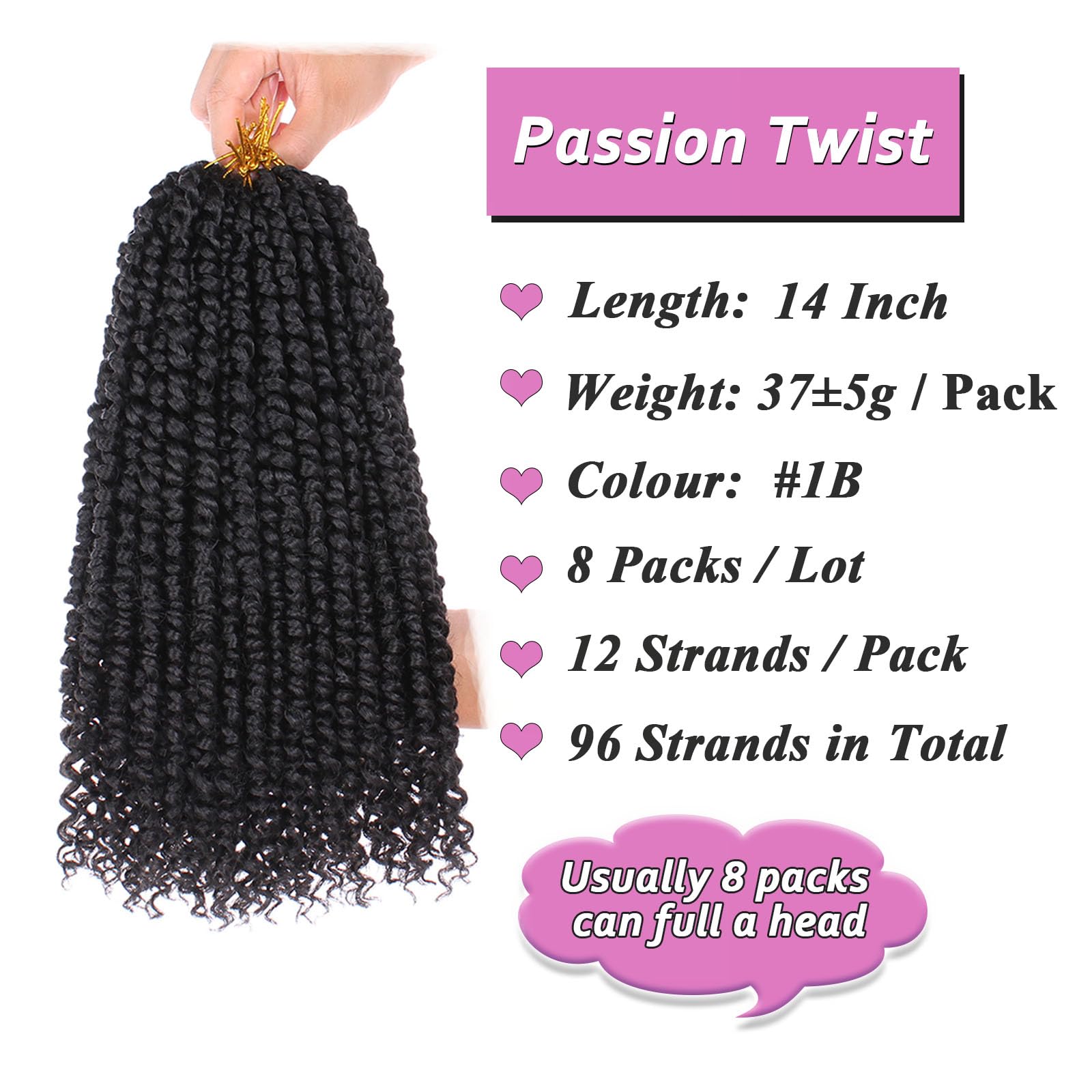 Samtress 14 Inch Passion Twist Crochet Hair 8 Packs Natural Black Pre-twisted Water Wave Crochet Twist Hair Synthetic Pre Looped Bohemian Curly Hair Extensions for Women (#1B) - Image 2