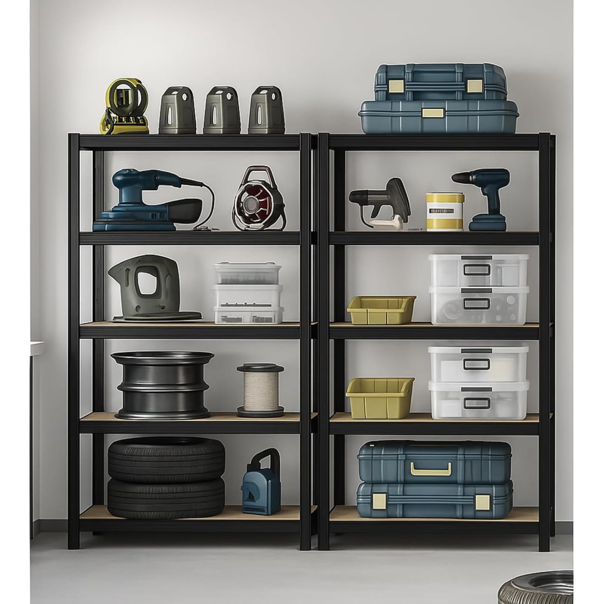 casa pura Set di 2 Scaffale per carichi Pesanti, 30x75x150 cm, con Struttura in Acciaio, Portata Fino a 650 kg, 5 Ripiani Regolabili, Colore: Nero