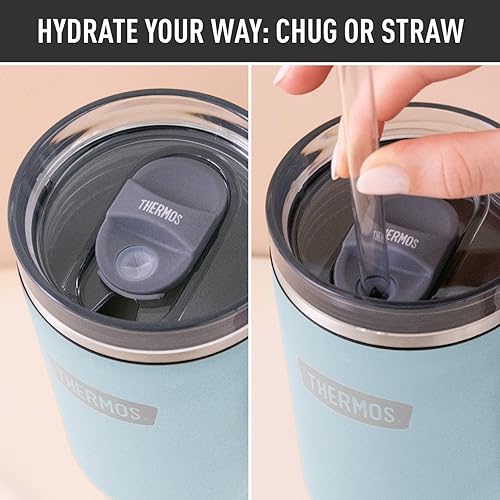 Miniatura 4 de THERMOS Taza de acero inoxidable para tazas  40 onzas, Glacier, vaso aislado con tapa y pajilla, además de cierre deslizante resistente a fugas