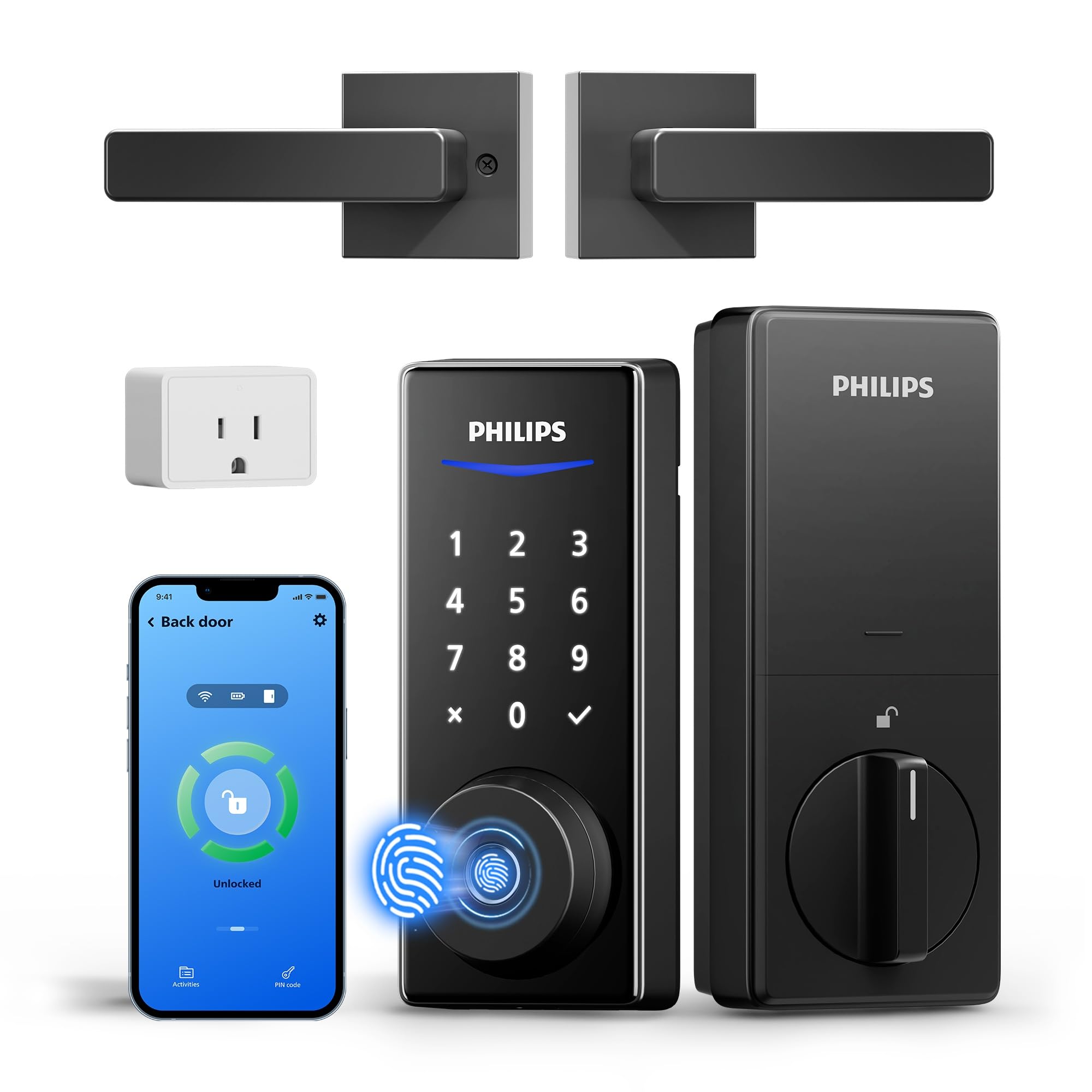 Photo 1 of Philips WiFi Smart Lock with Handle, Fingerprint Keyless Entry Door Lock with WiFi Bridge, Smart Locks for Front Door with Handle Set, APP Remote Control, Voice Control, Auto-Lock, Matte Black