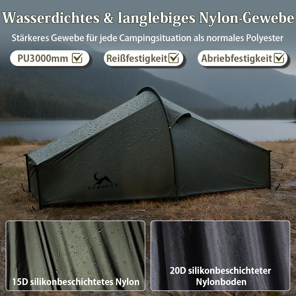 TOMOUNT Bivy Zelt Nylon Ultralight 1 Person wasserdichtes Biwaksack kleines Packmaß Trekkingzelt grün Campingzelt für Outdoor Camping Wandern Reisen und Klettern