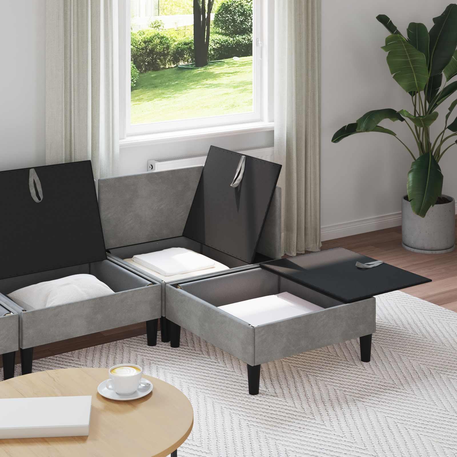 Sofa Wohnzimmer, Wohnzimmer Couch, Wohnzimmer Sofa, Wohnzimmergarnitur 4 STK. Hellgrau Samt