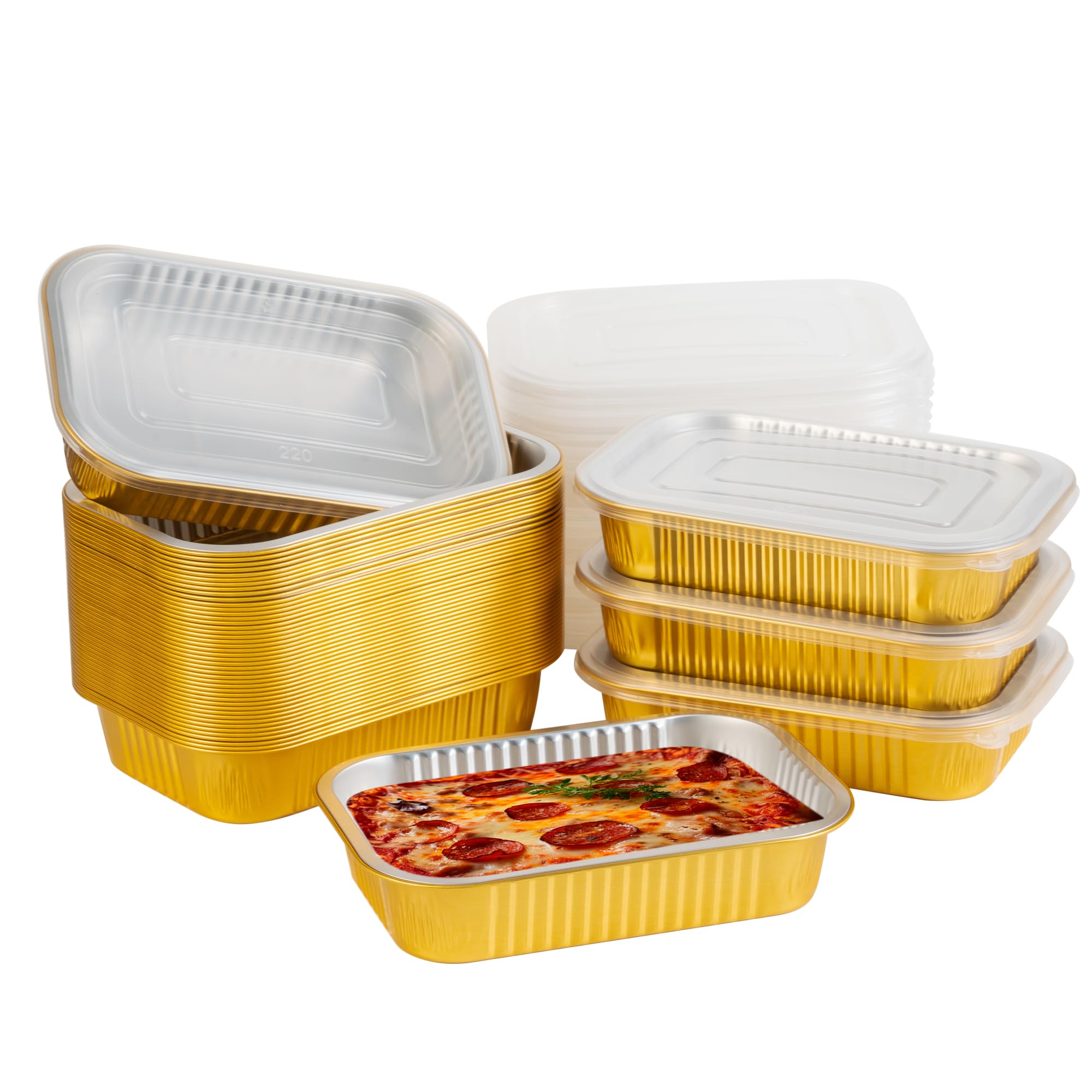 RUZIQI 40 Pack 8.7"×6" Aluminum Foil Pans with Lids Heavy Duty 2.25 LB Capacity Foil Food Containers with Lid, Disposable Tin Foil Pans with Lids for