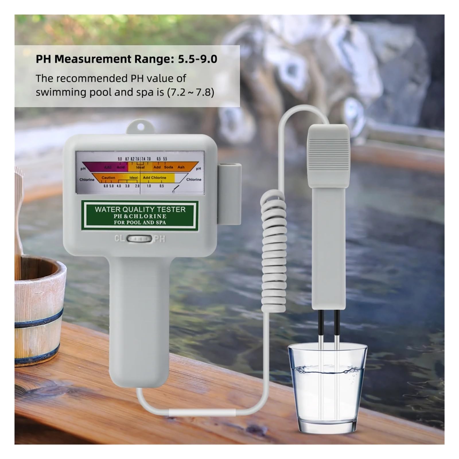 2 in 1 PH E CL2 Tester for Piscina Spa Monitor for Cloro PC101 Dispositivo Analitico for La qualità Del'acqua Termale Del'acquario Rilevamento Rapido E Preciso