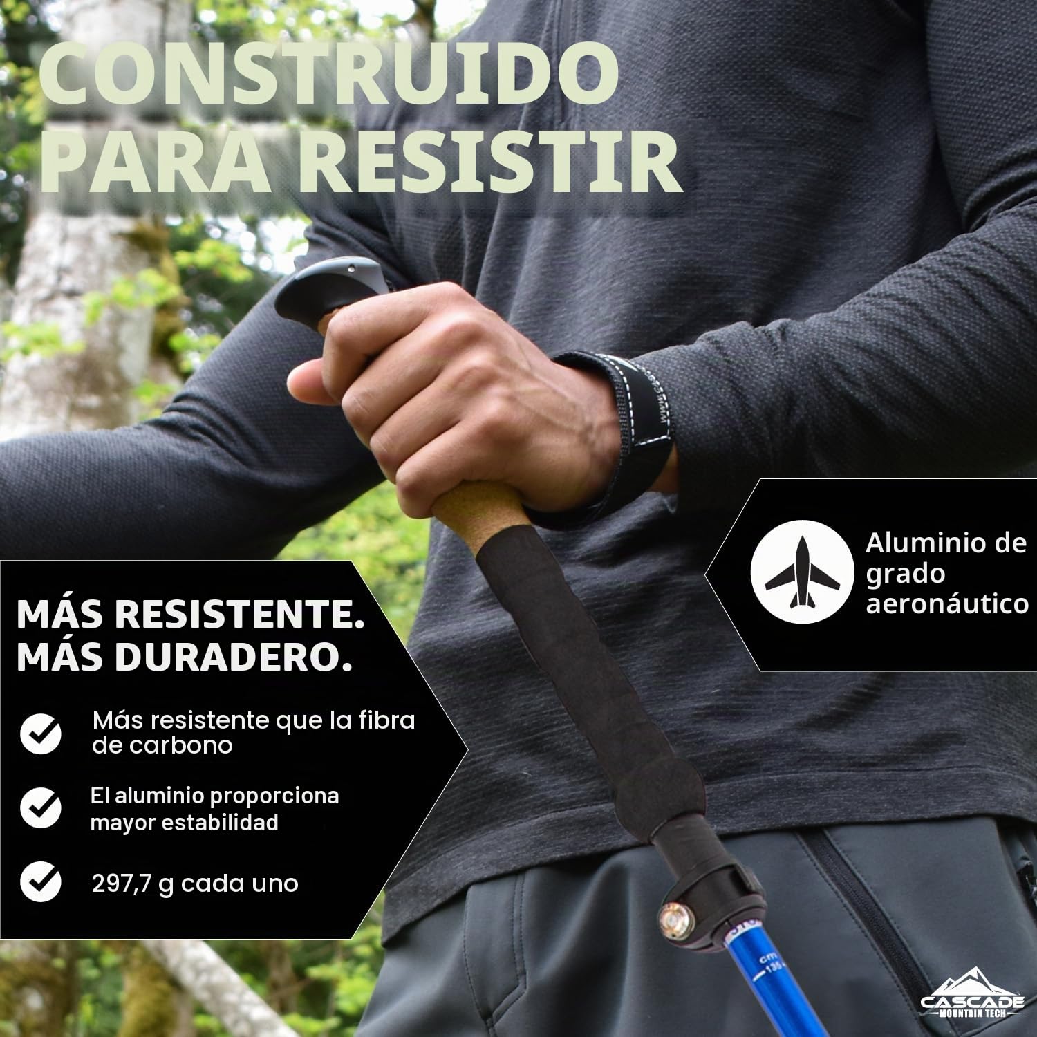 Cascade Mountain Tech - Bastones de Senderismo Ligeros de Aluminio de Grado aeronáutico con Agarre extendido y Kit de Punta